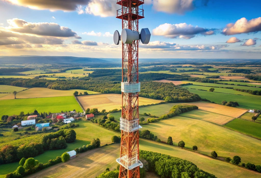 imagem de torre de telecomunicação em área rural