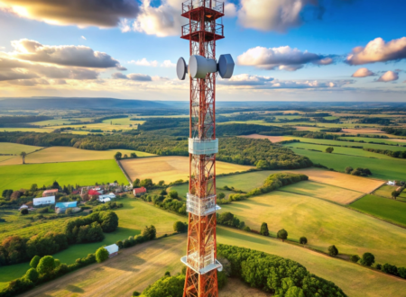 imagem de torre de telecomunicação em área rural