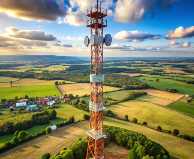 imagem de torre de telecomunicação em área rural