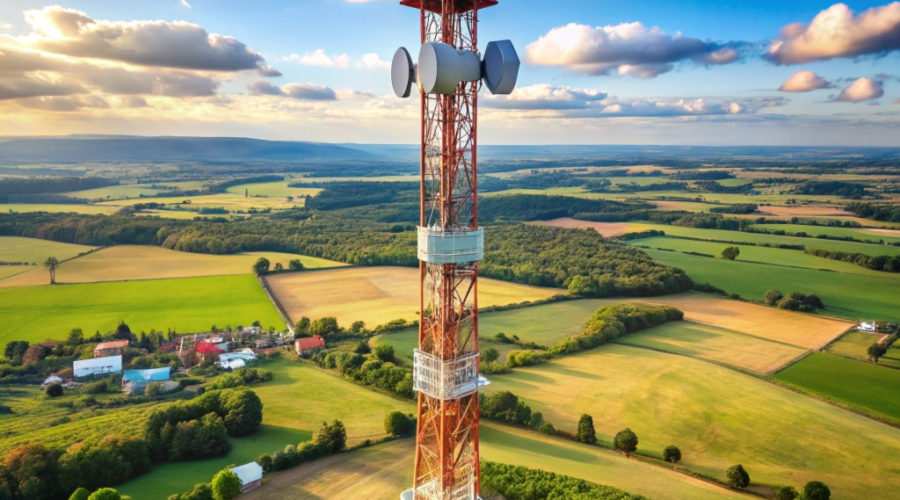 imagem de torre de telecomunicação em área rural